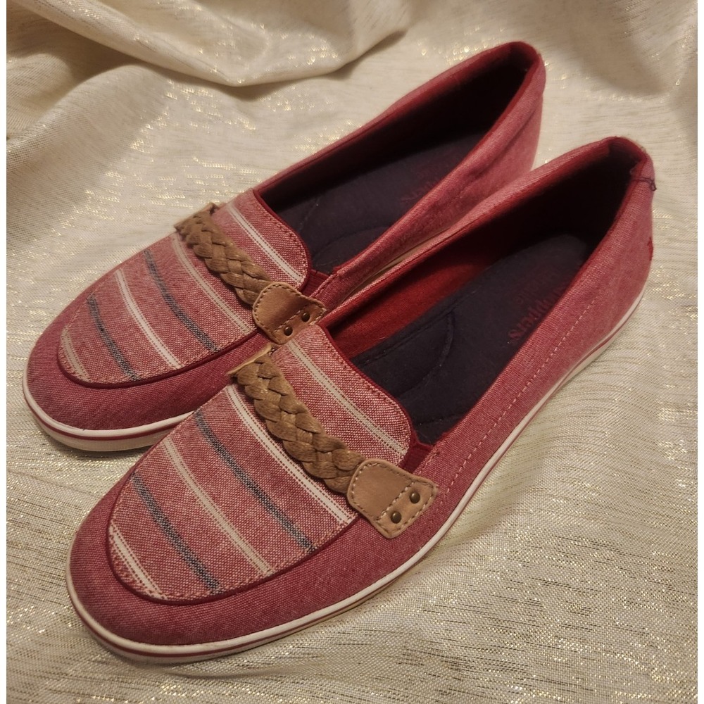 Grasshoppers Red Striped Canvas Boat Shoes Ortholite Loafers Size 10M EF56717